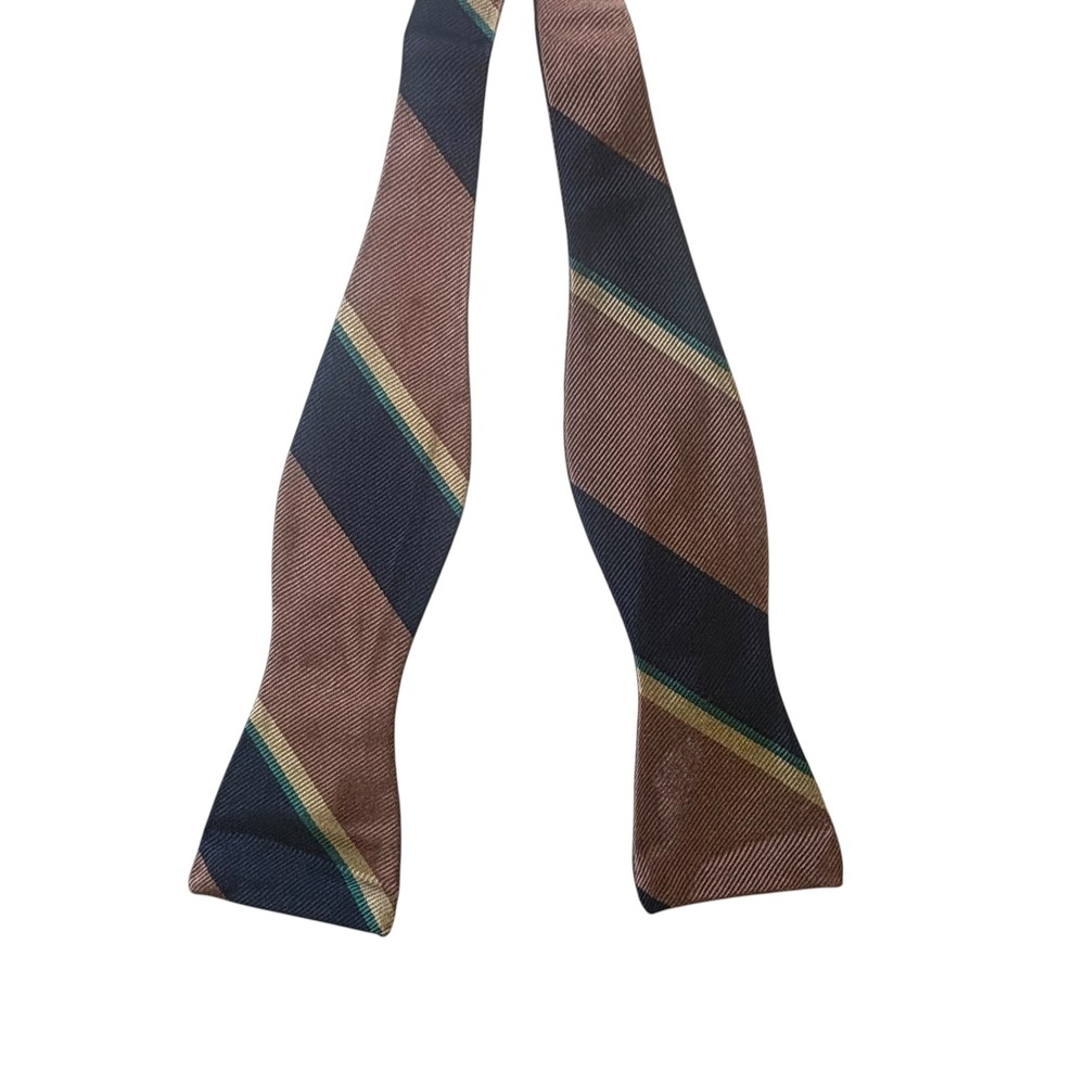 Robert Talbott Mens Silk Self-Tie Bow Tie Pink Navy Green Gold Striped USA - Picture 3 of 5
